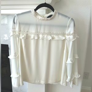 J. Crew • Lace Inset Long Sleeve Blouse with Ruffle Detail